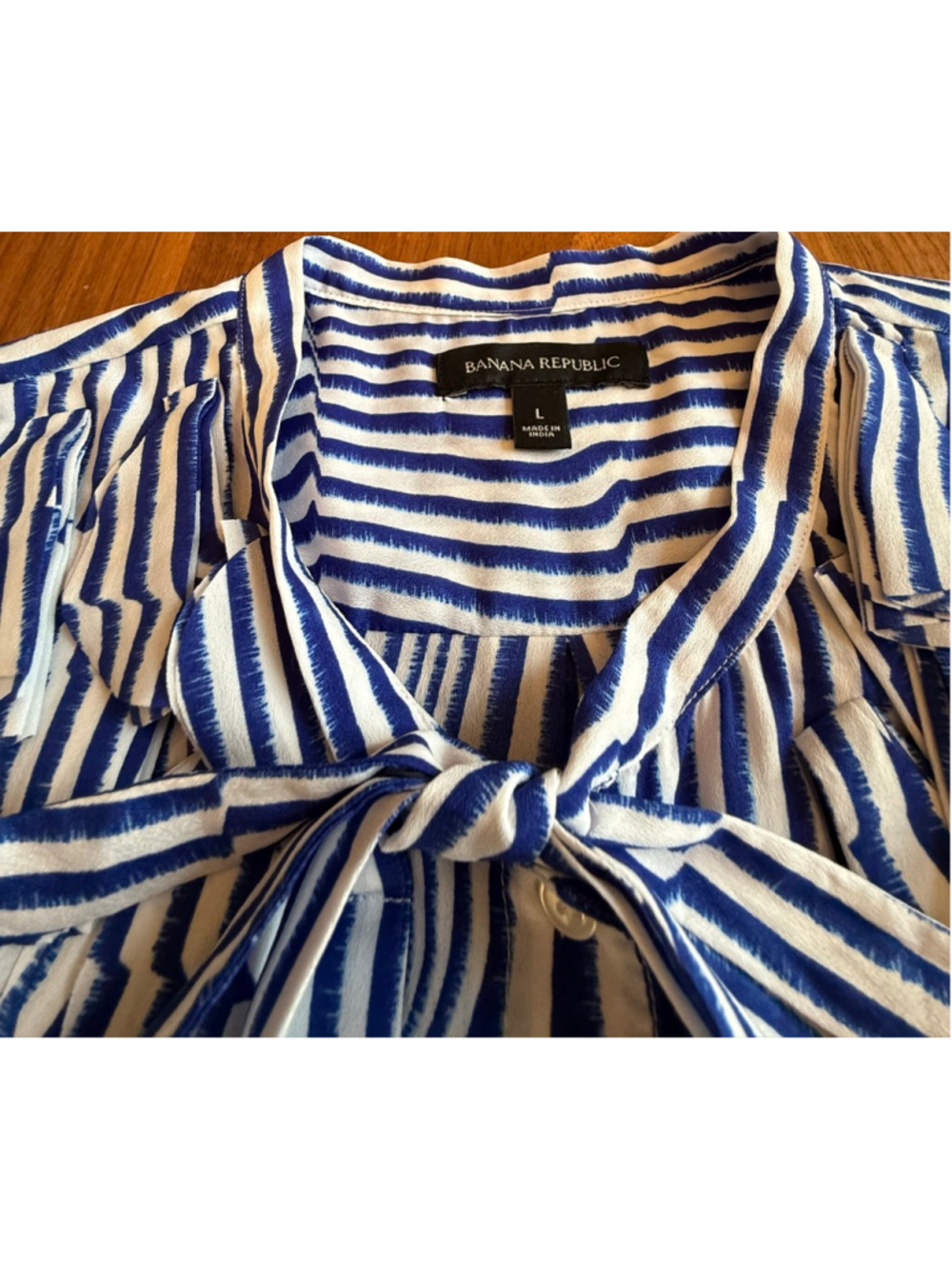 Banana Republic L Blue White Striped Ruffle Blouse - Picture 4 of 12